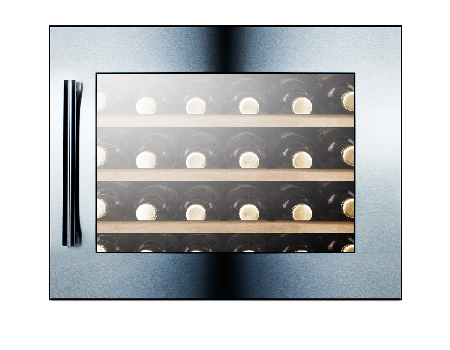 28 bottle fully integrated commercial wine cellar designed for the display and refrigeration of beverages, with digital controls and LED lighting